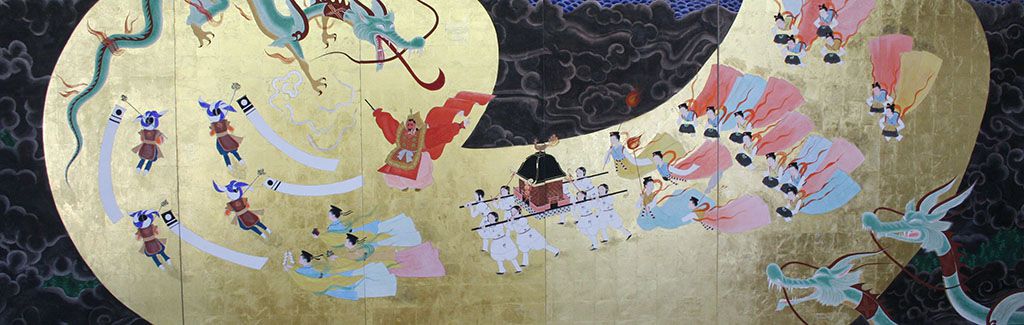 川崎日香浬作「神在月―高志から出雲へ」。2015年秋、出雲大社へ奉納の際は 、上越・糸魚川市から40人が出雲を訪れ、祝賀会を開くなど交流した。